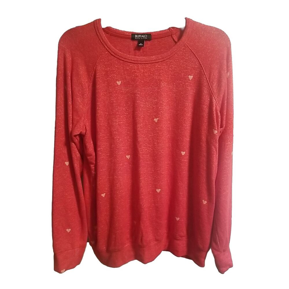 Buffalo David Bitton Womens Sweater Medium Pink Heart Print Lightweight